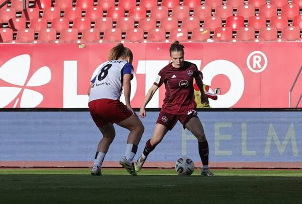 24 04 2026 Soccer Season 2025 2026 1 Women Soccer Bundesliga 23 Matchday 1 FC Nürnberg FCN Club Hamburger SV HSV Sportfoto Zink DaMa xdaxmax Svea Stoldt 8, Hamburger SV Nastassja Lein 24, 1 FC Nürnberg FCN