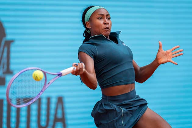 Mutua Madrid Open - Day Five MADRID, SPAIN - APRIL 24: Coco Gauff of the United States plays a forehand against Leolia Jeanjean of France in the second round match during the Mutua Madrid Open 2026 tournament celebrated at La Caja Magica on April 24, 2026 in Madrid, Spain. Madrid La Caja Magica Madrid Spain Copyright: xAlbertoxGardinx AGardin_20260424_Tennis_Madrid_Day5_0709
