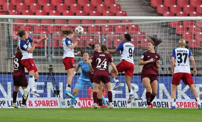 24 04 2026 Soccer Season 2025 2026 1 Womens Soccer Bundesliga 23 Matchday 1 FC Nürnberg FCN Club Hamburger SV HSV Sportfoto Zink DaMa xdaxmax Goal Goal Shot to 0 1 Goalscorer Annaleen Katharina Böhler 6, Hamburger SV vs Lourdes Carmen Romero Grzondziel 25, 1 FC Nürnberg FCN