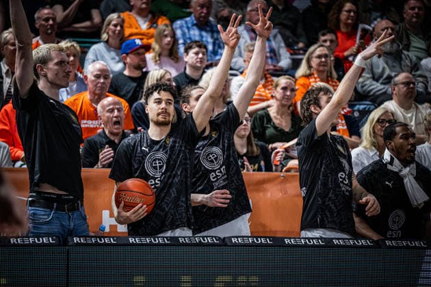 1 Basketball Bundesliga, easyCredit BBL, Season 2025 2026, Men, Main Round, Matchday 31, 24 04 2026, RASTA Vechta Löwen Braunschweig The Basketball Löwen Braunschweig team during the game Vechta RASTA Dome Lower Saxony Germany