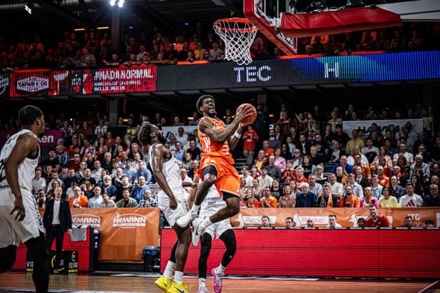 1 Basketball Bundesliga, easyCredit BBL, Season 2025 2026, Men, Main Round, 31 Matchday, 24 04 2026, RASTA Vechta Löwen Braunschweig TJ Bamba 5 RASTA Vechta at Korbleger Vechta RASTA Dome Niedersachsen Germany