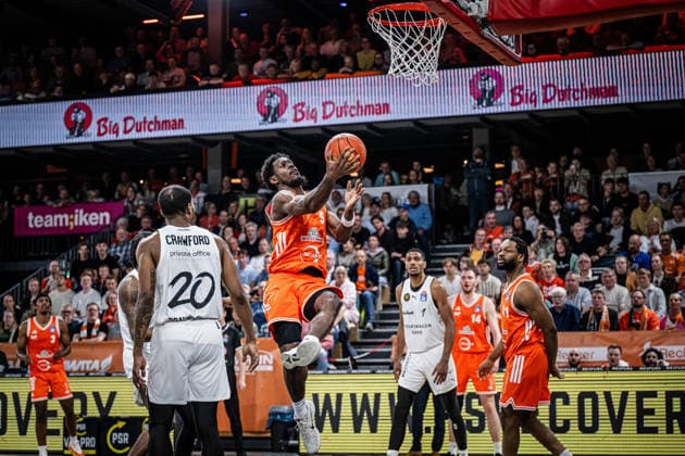 1 Basketball Bundesliga, easyCredit BBL, Season 2025 2026, Men, Main Round, 31 Matchday, 24 04 2026, RASTA Vechta Löwen Braunschweig TJ Bamba 5 RASTA Vechta at Korbleger Vechta RASTA Dome Niedersachsen Germany