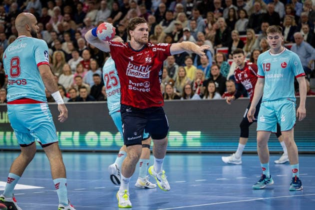 DAIKIN HBL SG Flensburg Handewitt vs MT Melsungen 24 04 26 Johannes Golla No 04, SG Flensburg Handewitt in attack DAIKIN HBL SG Flensburg Handewitt vs MT Melsungen, GP JOULE Arena on 24 04 26 Copyright: xBEAUTIFULxSPORTS MarioxM.xKobergx