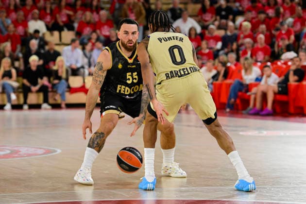 BASKET-BALL : AS Monaco VS FC Barcelona, Barca - Play-in EuroLeague - 24 04 2026 Mike James (ASM) - Play-in EuroLeague match between AS Monaco and FC Barcelona on April 24, 2026 at the Gaston-MÃ decin sports hall in Monaco. MonacoMonaco  Copyright: xWilliamxCannarellax