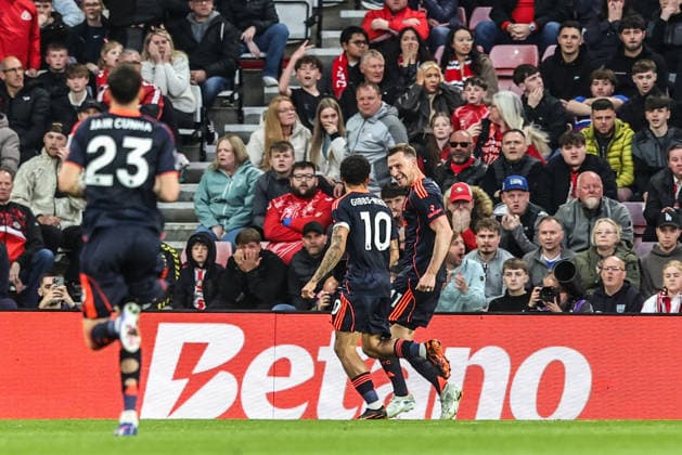 Premier League: Sunderland v Nottingham Forest Chris Wood of Nottingham Forest celebrates his goal to make it 0-2 during the Premier League match Sunderland vs Nottingham Forest at Stadium Of Light, Sunderland, United Kingdom on 24 April 2026 (Photo by Alfie Cosgrove News Images) Sunderland Stadium Of Light Tyne and Wear United Kingdom Copyright: xAlfiexCosgrove NewsxImagesx