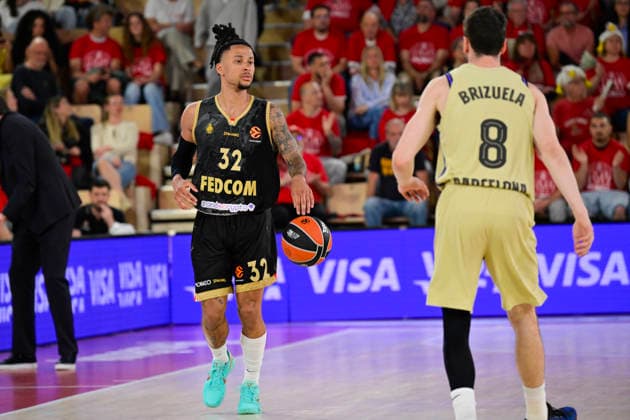 BASKET-BALL : AS Monaco VS FC Barcelona, Barca - Play-in EuroLeague - 24 04 2026 Matthew Strazel (ASM) -Play-in EuroLeague match between AS Monaco and FC Barcelona on April 24, 2026 at the Gaston-MÃ decin sports hall in Monaco. MonacoMonaco  Copyright: xWilliamxCannarellax