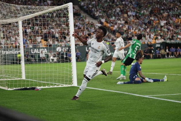 ESP: LaLiga EA Sports ; Round 32; Real Betis v Real Madrid; Vinicius Junior of Real Madrid celebrates the goal (0-1) against Real Betis. LaLiga EA Sports, between Real Betis v Real Madrid; played at La Cartuja Stadium, Seville on April 24, 2026 in Spain; Sevilla Spain Futbol *** ESP LaLiga EA Sports Round 32 Real Betis v Real Madrid Vinicius Junior of Real Madrid celebrates the goal 0 1 against Real Betis LaLiga EA Sports, between Real Betis v Real Madrid played at La Cartuja Stadium, Seville on April 24, 2026 in Spain Sevilla Spain Futbol Copyright: xFranxPerezx xAgenciaxLOFx