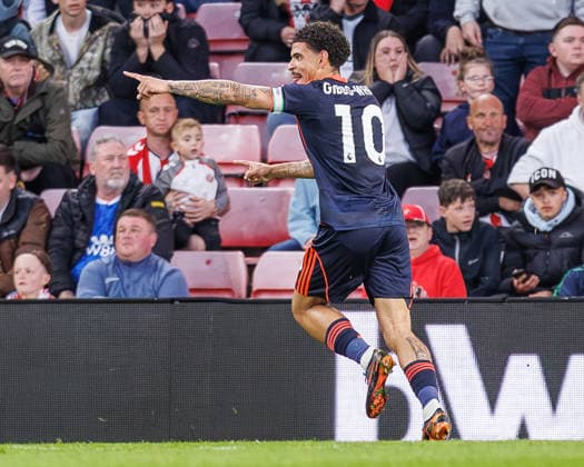 24th April 2026; Stadium of Light, Sunderland, England; Premier League Football, Sunderland versus Nottingham Forest; Morgan Gibbs-White of Nottingham Forest celebrates scoring Nottingham Forests third goal of the game on 34 minutes WMxSportsxMedia