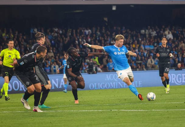 April 24, 2026, Napoli, Campania, ITALIA: Goal the Rasmus Hojlund of SSC Napoli During the football match on April 24, 2026, valid for the Italian Serie A - 2025 26 championship in Naples at the Diego Armando Maradona Stadium between SSC Napoli and US Cremonese.Pictured: Serie A Football Match - 2025 26 Napoli Vs. Cremonese  - ZUMAs236 20260424_aap_s236_040 Copyright: xFabioxSassox