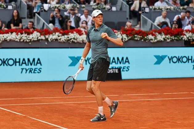 Jannik Sinner (ITA), APRIL 24, 2026 - Tennis : Jannik Sinner celebrate after winning singles Round of 64 match against Benjamin Bonzi on the ATP, Tennis Herren tour Masters 1000 tournaments Mutua Madrid Open tennis tournament at the Caja Magica in Madrid, Spain. Noxthirdxpartyxsales  aflo_328147456