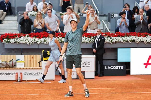Jannik Sinner (ITA), APRIL 24, 2026 - Tennis : Jannik Sinner celebrate after winning singles Round of 64 match against Benjamin Bonzi on the ATP, Tennis Herren tour Masters 1000 tournaments Mutua Madrid Open tennis tournament at the Caja Magica in Madrid, Spain. Noxthirdxpartyxsales  aflo_328147458