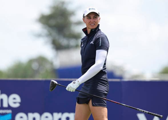 HOUSTON, TX - APRIL 23: Ryann O Toole (USA) watches her tee shot at 1 during the first round of The Chevron Championship on April 23, 2026 at Memorial Park Golf Course in Houston, Texas. (Photo by Leslie Plaza Johnson Icon Sportswire) GOLF: APR 23 LPGA, Golf Damen The Chevron Championship EDITORIAL USE ONLY Icon2604230291