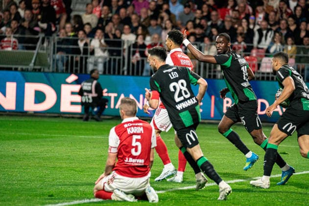 FOOTBALL : Stade Brestois vs Racing Club de Lens - Ligue 1 - JournÃ e 31 - 24 04 2026 CÃ lÃ bration d™Abdallah Sima (Racing Club de Lens) BrestFrance  Copyright: xEmilienxJousselinx