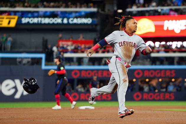April 24, 2026, Toronto, Ontario, Canada: Jose Ramirez (11) of Cleveland Guardians runs the bases against Toronto Blue Jays at Rogers Centre during the match between Toronto Blue Jays and Cleveland Guardians in Toronto. Toronto Canada - ZUMAe321 20260424_zsa_e321_021 Copyright: xLeonardoxRamirezx