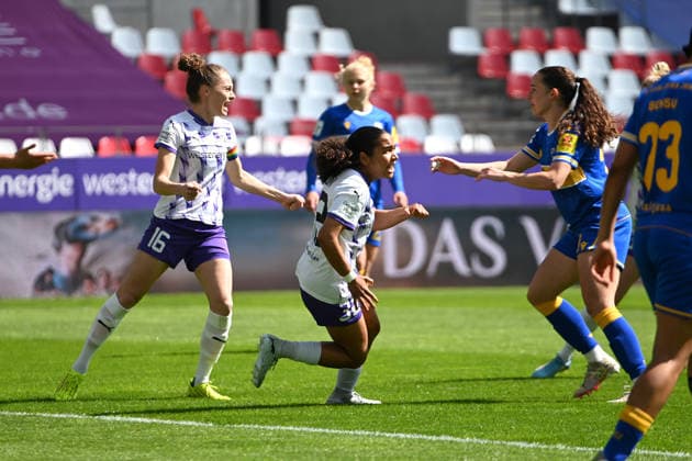 Goal celebration Ella Touon Google Pixel Women Bundesliga SGS Essen Carl Zeiss Jena 25 04 2026 Goal celebration Ella Touon SGS Essen , Google Pixel Women Bundesliga, Matchday 23, SGS Essen vs Carl Zeiss Jena on April 25, 2026 at Stadion an der Hafenstraße, Essen
