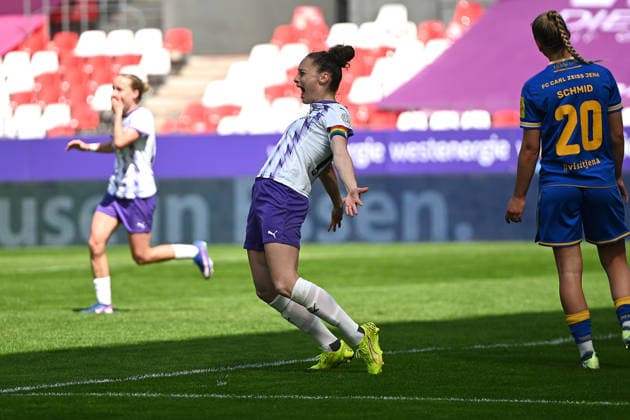 Goal celebration Jaqueline Meißner Google Pixel Women Bundesliga SGS Essen Carl Zeiss Jena 25 04 2026 Goal celebration Jaqueline Meißner SGS Essen , Google Pixel Women Bundesliga, Matchday 23, SGS Essen vs Carl Zeiss Jena on April 25, 2026 at Stadion an der Hafenstraße, Essen