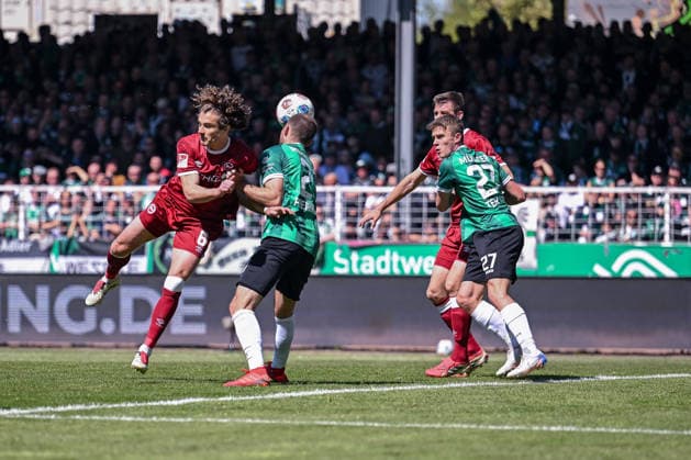 25 04 2026, Soccer, 2 Bundesliga, Matchday 31 Season 2025 2026, Preußen Münster DSC Arminia Bielefeld, Mael Corboz DSC Arminia Bielefeld scores the goal for 1 3, xRHR PHOTO TKx Copyright: RHR-FOTOx RHR-FOTO TK
