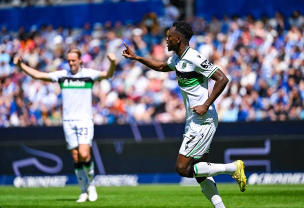 Mustapha Bundu Hannover 96 celebrates his goal during the 2 Bundesliga match between Karlsruher SC and Hannover 96 at BBBank Wildpark on April 25, 2026 in Karlsruhe, Germany Photo by Silas Schüller DeFodi Images Mustapha Bundu Hannover 96 celebrates his goal during the 2 Bundesliga match between Karlsruher SC and Hannover 96 at BBBank Wildpark on April 25, 2026 in Karlsruhe, Germany Photo by Silas Schüller DeFodi Images DFB DFL REGULATIONS PROHIBIT ANY USE OF PHOTOGRAPHS AS IMAGE SEQUENCES AND OR QUASI VIDEO Photo by Silas Schueller DeFodi Images