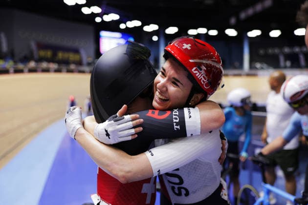 UCI Track World Cup: Nilai Picture by Alex Whitehead SWpix.com - 25 04 2026 - Cycling - UCI Track World Cup: Nilai - Velodrom Nasional Malaysia, Nilai, Malaysia - Women™s Madison - Final - Aline Seitz (Switzerland) and Michelle Andres (Switzerland) Win Bronze Nilai Velodrom Nasional Malaysia Malaysia Copyright: x xSWpix.comx(t axPhotographyxHubxLtd)xAlexxWhitehead SWpix.comx SWP-3030-13153