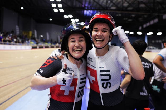 UCI Track World Cup: Nilai Picture by Alex Whitehead SWpix.com - 25 04 2026 - Cycling - UCI Track World Cup: Nilai - Velodrom Nasional Malaysia, Nilai, Malaysia - Women™s Madison - Final - Aline Seitz (Switzerland) and Michelle Andres (Switzerland) Win Bronze Nilai Velodrom Nasional Malaysia Malaysia Copyright: x xSWpix.comx(t axPhotographyxHubxLtd)xAlexxWhitehead SWpix.comx SWP-3030-13154