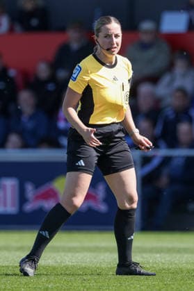 Referee Daniela Kottmann at her Bundesliga debut, first match, match management in the Google Pixel Womens Bundesliga, Bundesliga, premiere, debut, THE DFB REGULATIONS PROHIBIT ANY USE OF PHOTOGRAPHS AS IMAGE SEQUENCES AND OR QUASI VIDEO , 25 04 2026, Leipzig Germany , Football, Google Pixel Womens Bundesliga, RB Leipzig SV Werder Bremen xobx