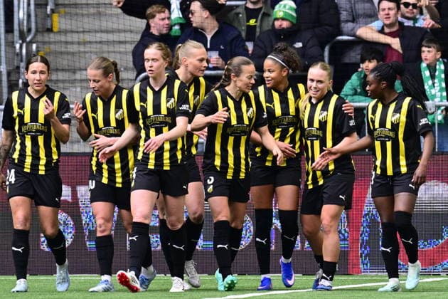 STOCKHOLM, SWEDEN 20260425 Häcken celebrates after Felicia Schröder scored 1-0 during the first Europa Cup final match between Hammarby and Häcken at 3Arena STOCKHOLM SWEDEN x10030x  Copyright: xJonasxEkströmer TTx FINAL EUROPA CUP HAMMARBY-HÄCKEN