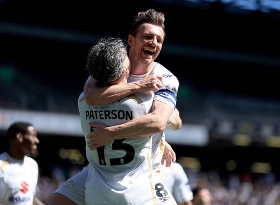 Callum Paterson of Milton Keynes Dons celebrates with teammate Alex Gilbey (right) scoring their side s third goal of the game Milton Keynes Dons v Tranmere Rovers, EFL Sky Bet League Two, Football, Stadium MK, Milton Keynes, UK - 25 Apr 2026Milton Keynes Stadium MK United Kingdom EDITORIAL USE ONLY No use with unauthorised audio, video, data, fixture lists, club league logos or live services. Online in-match use limited to 120 images, no video emulation. No use in betting, games or single club league player publications. Copyright: xGeorgexTewkesbury Shutterstockx 16838787ap