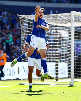 Joel Colwill of Cardiff City celebrates scoring a goal after making the score 2-0. Cardiff City v Northampton Town, EFL Sky Bet League One, Football, Cardiff City Stadium, Cardiff, UK - 25 Apr 2026Cardiff Cardiff City Stadium United Kingdom EDITORIAL USE ONLY No use with unauthorised audio, video, data, fixture lists, club league logos or live services. Online in-match use limited to 120 images, no video emulation. No use in betting, games or single club league player publications. Copyright: xJamesxMarsh Shutterstockx 16838783af