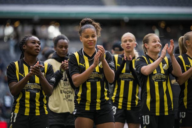 260425 Felicia Schröder of Häcken celebrates after the UEFA Women s Europa Cup final match leg 1 between Hammarby and Häcken on April 25, 2026 in Stockholm Photo Jonathan Näckstrand BILDBYRAN COP 94 JN0267 fotboll football soccer fotball europa cup hammarby häcken uefa womens europa cup dam bbeng jubel  Copyright: JONATHANxNÄCKSTRAND BB260425JN039