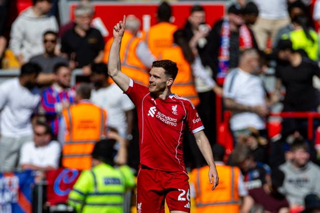 Football - FA Premier League - Liverpool FC v Crystal Palace FC LIVERPOOL, ENGLAND - Saturday, April 25, 2026: Liverpool s Andy Robertson celebrates after scoring the second goal during the FA Premier League match between Liverpool FC and Crystal Palace FC at Anfield. (Photo by David Rawcliffe Propaganda) LIVERPOOL Anfield MERSEYSIDE ENGLAND  Copyright: xDavidxRawcliffex P2026-04-25-Liverpool_Crystal_Palace-73