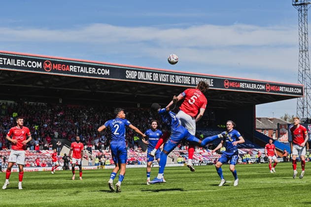 Rochdale Town play York City in the finale game of the National League at the Crown Oil Arena Featuring: Kyron Gordon, Callum Howe Where: Rochdale, United Kingdom When: 25 Apr 2026 Credit: Graham Finney Cover Images EDITORIAL USE ONLY. NOT FOR USE BY NEWSPAPERS BASED IN THE UK. Copyright: xx coverimg55644496