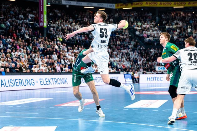25 04 2026, xdobgx, Handball Daikin HBL, THW Kiel SC DHfK Leipzig v l kNikola Bilyk Kiel, 53 throwing, in action, throwing Kiel