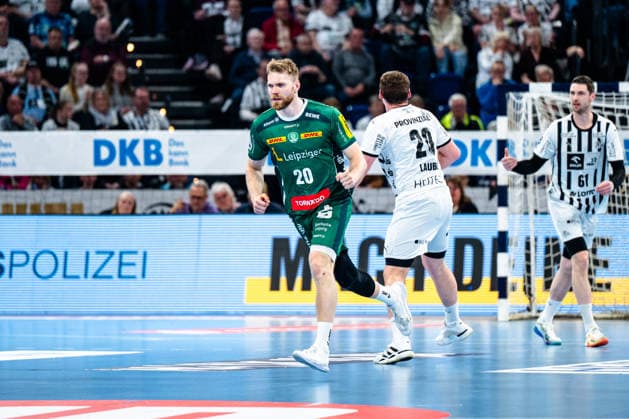 25 04 2026, xdobgx, Handball Daikin HBL, THW Kiel SC DHfK Leipzig v l William Bogojevic SC DHfK Leipzig Verein, 20 Jubel, Torjubel, jubelt über das Tor, celebrate the goal, celebration Kiel