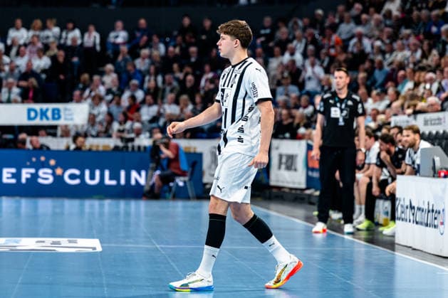 25 04 2026, xdobgx, Handball Daikin HBL, THW Kiel SC DHfK Leipzig v l Rasmus Ankermann Kiel, 22 clipping, single image, Ganzkoerper Kiel