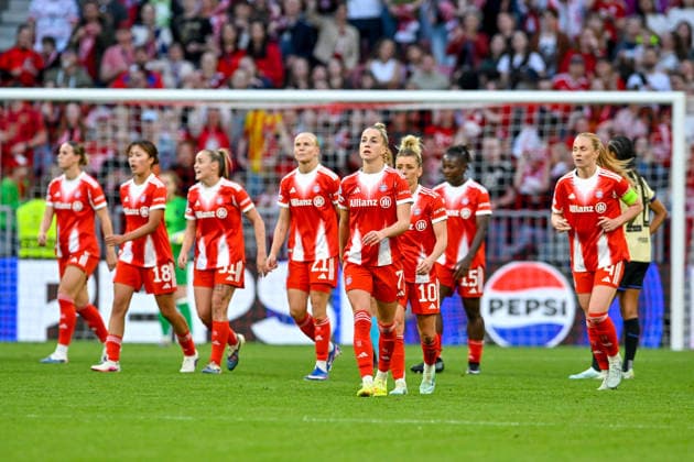 FC Bayern players celebrating after Franziska KETT FC Bayern, FCB, 20 not pictured, not pictured , 25 04 2026, Munich Germany , Football, UEFA Womens Champions League, Semi-final, FC Bayern München FC Barcelona xslx