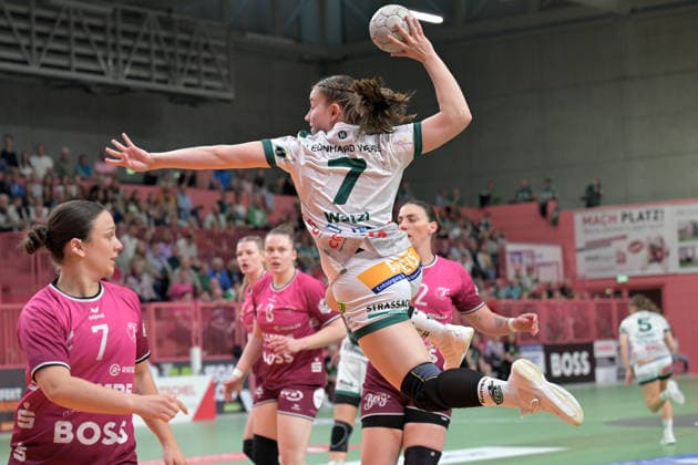 Lea Watzl FrischAuf Goeppingen, 07 at the throw goal TusSies Metzingen vs FrischAuf Goeppingen , Handball, Alsco HBF, 2 Play Off League Matchday, Season 2025 2026, 25 04 2026 TusSies Metzingen vs FrischAuf Goeppingen , Handball, Alsco HBF, 2 Play Off League Matchday, Season 2025 2026, 25 04 2026 Tuebingen Copyright: xEibner-Pressefoto TobiasxBaurx EP_TBR