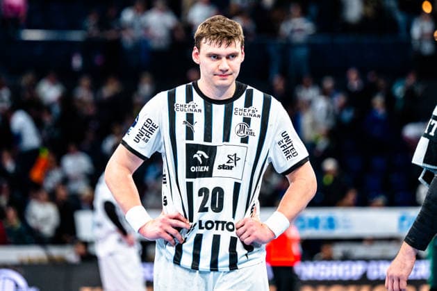 25 04 2026, xdobgx, Handball Daikin HBL, THW Kiel SC DHfK Leipzig v l Lukas Laube Kiel, 20 disappointed, looks disappointed, disappointed Kiel