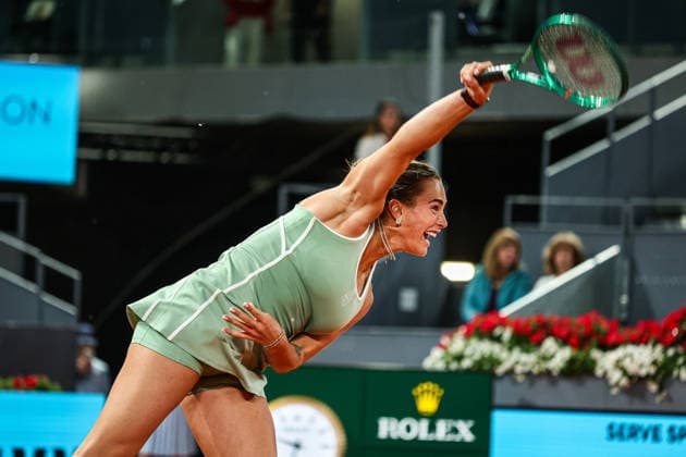Mutua Madrid Open 2026 - Day 6 Aryna Sabalenka of Belarus competes against Jaqueline Cristian of Romania during their Women s Singles match on Day Six of the Mutua Madrid Open at La Caja Magica on April 25, 2026, in Madrid, Spain. Madrid Spain  Copyright: xMiguelxReisx originalFilename:reis-notitle260425_npCVt.jpg