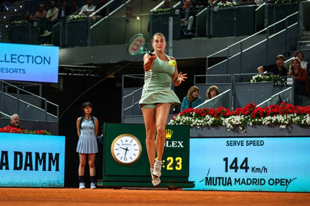 Mutua Madrid Open 2026 - Day 6 Aryna Sabalenka of Belarus competes against Jaqueline Cristian of Romania during their Women s Singles match on Day Six of the Mutua Madrid Open at La Caja Magica on April 25, 2026, in Madrid, Spain. Madrid Spain  Copyright: xMiguelxReisx originalFilename:reis-notitle260425_npsnI.jpg