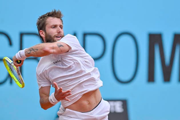 April 25, 2026, Madrid, Madrid, Spain: CORENTIN MOUTET of France †CELIO during the Mutua Madrid Open 2026, ATP, Tennis Herren Masters 1000 and WTA, Tennis Damen 1000 tennis tournament, celebrated at Caja Magica on April 24, 2026 in Madrid, Spain. Mutua Madrid Open 2026 - Day 6 (04.25.26) - ZUMAc312 20260425_zsp_c312_459 Copyright: xOscarxManuelxSanchezx