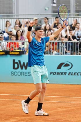 Nicolai Budkov Kjaer (NOR), APRIL 25, 2026 - Tennis : Kjaer celebrate after winning singles Round of 64 match against Denis Shapovalov on the ATP, Tennis Herren tour Masters 1000 tournaments Mutua Madrid Open tennis tournament at the Caja Magica in Madrid, Spain. Noxthirdxpartyxsales  aflo_328278486
