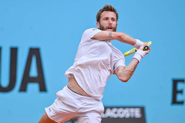 April 25, 2026, Madrid, Madrid, Spain: CORENTIN MOUTET of France †CELIO during the Mutua Madrid Open 2026, ATP, Tennis Herren Masters 1000 and WTA, Tennis Damen 1000 tennis tournament, celebrated at Caja Magica on April 24, 2026 in Madrid, Spain. Mutua Madrid Open 2026 - Day 6 (04.25.26) - ZUMAc312 20260425_zsp_c312_435 Copyright: xOscarxManuelxSanchezx