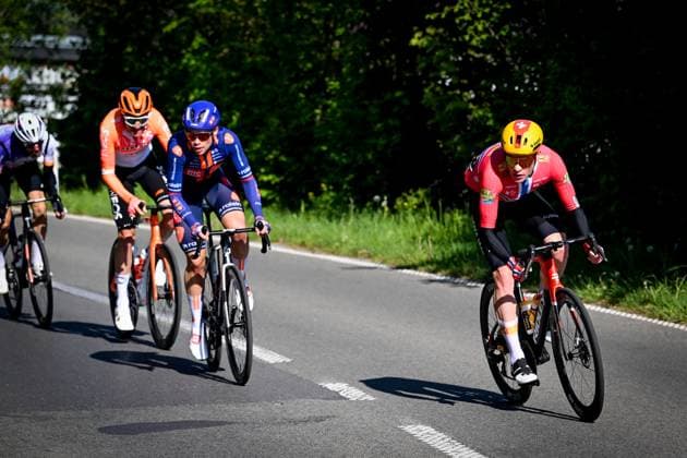The breakaway group pictured during the men elite race of the Liege-Bastogne-Liege UCI World Tour one day cycling race, 259,5km from Liege, over Bastogne to Liege, Sunday 26 April 2026. MAARTENxSTRAETEMANS  x172058615x
