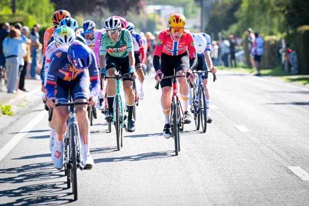 The breakaway group pictured during the men elite race of the Liege-Bastogne-Liege UCI World Tour one day cycling race, 259,5km from Liege, over Bastogne to Liege, Sunday 26 April 2026. MAARTENxSTRAETEMANS  x172059107x