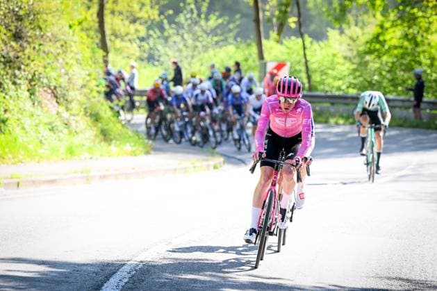 The breakaway group pictured during the men elite race of the Liege-Bastogne-Liege UCI World Tour one day cycling race, 259,5km from Liege, over Bastogne to Liege, Sunday 26 April 2026. MAARTENxSTRAETEMANS  x172059211x