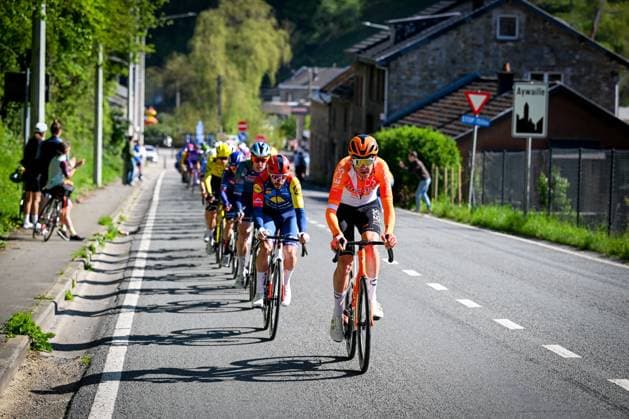 The breakaway group pictured during the men elite race of the Liege-Bastogne-Liege UCI World Tour one day cycling race, 259,5km from Liege, over Bastogne to Liege, Sunday 26 April 2026. MAARTENxSTRAETEMANS  x172059593x