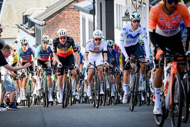 Belgian Tim Wellens of UAE Team Emirates-XRG and Slovenian Tadej Pogacar of UAE Team Emirates-XRG pictured in action during the men elite race of the Liege-Bastogne-Liege UCI World Tour one day cycling race, 259,5km from Liege, over Bastogne to Liege, Sunday 26 April 2026. MAARTENxSTRAETEMANS  x172063171x