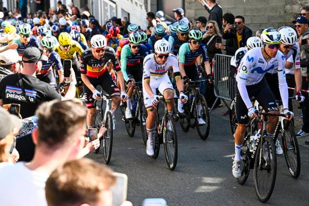 Liege Bastogne Liege 2026 Cycling Race LIEGE, BELGIUM - APRIL 26 : Wellens Tim (BEL) of UAE Team Emirates XRG and Pogacar Tadej (SLO) of UAE Team Emirates XRG in the climb of Saint-Roch during the 112th edition of Liege Bastogne Liege an UCI World Tour 1.UWT one day cycling road race for Men Elite of 260 km with start in Liege and finish in Liege on April 26, 2026 in Liege, Belgium, 26 04 2026 ( Motordriver Guy De Vuyst - Liege Belgium  Copyright: xVincentxKalutx