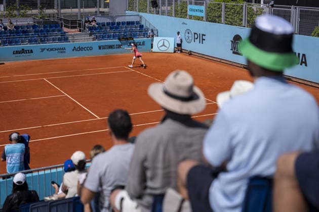 Mutua Madrid Open tennis tournament MADRID, SPAIN - APRIL 26: Turkish tennis player Zeynep Sonmez in action against Argentine s Solana Sierra (not seen) during the WTA, Tennis Damen women s singles third-round match of the Mutua Madrid Open at Caja Magica in Madrid, Spain, on April 26, 2026. Alberto Gardin Anadolu Madrid Spain. Editorial use only. Please get in touch for any other usage.  Copyright: x2026xAnadoluxAlbertoxGardinx
