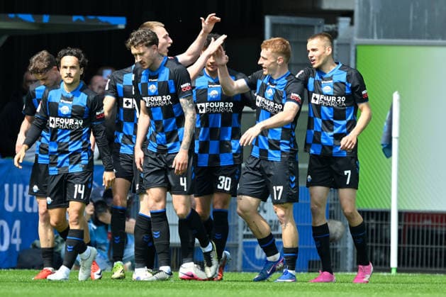 Paderborn, Home Deluxe Arena, 26 04 26, GER, Herren, 2 Bundesliga, Saison 2025 2026, SC Paderborn 07 FC Schalke 04 Bild Laurin CURDA Paderborn jubilates after his goal for 1 0 DFL regulations prohibit any use of photographs as image sequences and or quasi video NRW Germany